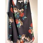 Lavender Brown Women's Black Floral Print V-Neck Sleeveless Tank Top Size Large Photo 5