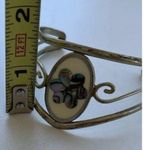 Vintage Alpaca Mexico Silver Purple Abalone Flower Inlay Hinged Cuff Bracelet 6” Photo 5