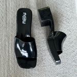 Mad love  Shiny Black Block Heel Slides Sandals Size 9 Photo 3