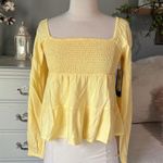 Planet Gold  Long Sleeve Smocked Peplum Top Womens Small Sundress Yellow New Photo 6