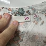 SO  Juniors Small Boho Floral Peasant Top Long Sleeve Lace Up Blouse White Photo 6