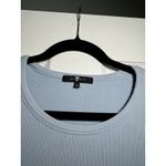 7 For All Mankind Puff Sleeve Ribbed Crew Neck in Baby Blue Size L Photo 3