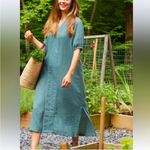 LAKEGauze Caftan Dress Large Cyprus Green Maxi Cotton V Photo 11