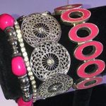 Lot of 4 Silver Tone Pink Enamel Boho Beaded Stretchy Bracelets Photo 0