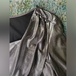 Silver lame wrap blouse with shoulder stud accents, size large Photo 4