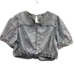 Savanna Jane Women's Blue Acid Wash Denim Ruched Puff Sleeve Crop Top ‎ L Size L Photo 1