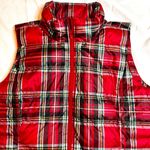 Lands' End Women's Red Tartan Plaid Full Zip Front Down Puffer Vest SZ L Warm Size L Photo 2