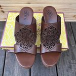 Brighton NWOT New Brown Leather  Delia Wedges Sandals w/ Cutout Detail w/ Box Photo 3