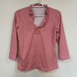J. McLaughlin  Durham Top Small Catalina Ruffle 3/4 Sleeve Pink Checkered Stretch Photo 0