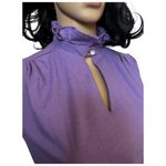Vintage OOAK Purple cotton mini dress high ruffled keyhole collar belt small Photo 5