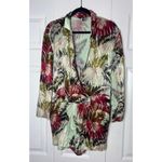 Topshop  Tropical Floral Satin V-Neck Long Sleeve Romper Green Pink Size 10 Large Photo 4