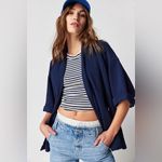 Free People  Lou Blazer Shirt Navy Photo 3
