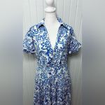 ZARA  OPENWORK EMBROIDERY MIDI White and Blue‎ DRESS Size L Photo 12