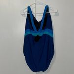 LAND'S END One Piece Sporty Swimsuit Blue w Stripes Women’s 16 P Petite Size 16P Photo 3