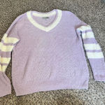 Kut From The Kloth KUT from the cloth Lavender V-Neck Varsity Stripe Knit Sweater Pullover Medium Photo 0