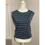Maeve  Navy Blue Jacquard Sleeveless Blouse Photo 2