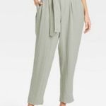 A New Day Paperbag Waist Pants LARGE Ankle Belted High Waist Light Green Casual Photo 0