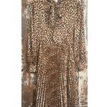 On 34th Leopard Print Pleated Long Sleeve Midi Dress, size XXS Tan Photo 0