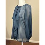 AQUA  Sheer Blue Ruffle Blouse Womens M Long Sleeve Chiffon Top Romantic Boho Photo 4