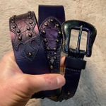 Chico's  Purple Studded Belt Size Large Metallic Womens Leather Made In India Photo 0