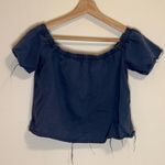 MOTHER The Cold Shoulder Fray Top in Shadow Blue Photo 3