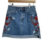ZARA Womens Denim Floral Embroidered Mini Skirt Size XS Photo 0