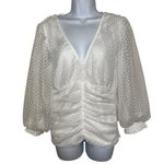 Boston Proper  White‎ Swiss Dot Tulle V-Neck Bishop Sleeve Top NWOT Size Medium Photo 1