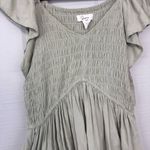 Japna  Smocked Ruffle Short Sleeve Sage Green Top V-neck Peplum Size M Photo 1