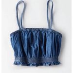 American Eagle NWT Womens  Outfitters Blue Denim Chambray Ruffle Crop Top - Sz M Photo 1