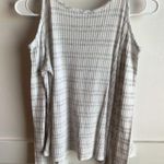 American Eagle  White & Gray Striped Waffle Knit Cold Shoulder Long Sleeve Shirt Photo 1