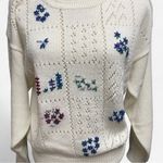 Vintage Alicia Cottagecore Floral Embroidered Ivory Knit Grandma Sweater Large White Photo 2