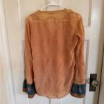 Johnny Was  silk eyelet blouse size small. Peachy/orange & teal green color Photo 4