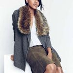 Joie Jamilee Gray Yak Wool Knit Faux Fur Collar Women’s Cárdigan Sweater Small Photo 0