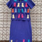 Vintage Art Deco cats teacher shirt dress and jacket set Cotton SMALL Blue Photo 2