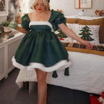 Selkie Elf Green Santa Baby Puff Mini Dress green with white fur trim Size XS Photo 0