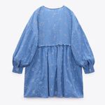 ZARA NEW SHORT EMBROIDERED DRESS BLUE V NECK LONG SLEEVES A LINE WOMENS SIZE M Photo 6