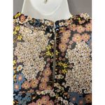 Monteau  Blouse Womens Small Black Floral Ruffle Long Sleeve Sheer Lurex Top Photo 5