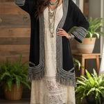 Ellison  Black and White Fringe Cardigan Photo 0