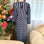 ASOS  Pieces Long Puff Sleeve Wrap Midi Dress in Multi Stripe Photo 7