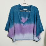 Free People NEW  After Midnight Washed Tee Blue Ombre Oversize Boho Y2K 90s Lg Photo 1