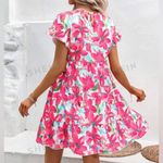 Floral Print Ruffle Hem Dress White Pink Floral Size XL Photo 4