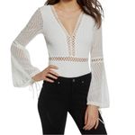 Tiger Mist Alaska White Crochet Lace Bell Sleeve Bodysuit – NWT Size M Photo 1