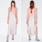 ZARA  Satin Effect Maxi Dress XS Long Striped Sleeveless Flowy Side Slits Lined Photo 2