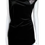 Vintage Y2K Black Velvet Asymmetrical Rhinestone Sequin Beaded Going Out Top M/L Size M Photo 0