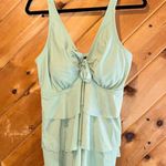 Bloomchic  Bow Front Ruched Ruffle Tiered Mint Green Swimsuit Top NWT Photo 2