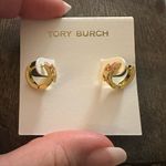 Tory Burch New  Serif-T ENAMEL HUGGIE EARRING; Gold & Pink on TB Earring Card Photo 8
