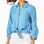 Lilly Pulitzer Sea View Linen Button Down Top Beckon Blue & Sea Salt Blue Shirt Photo 0