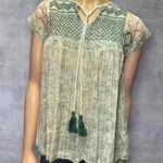 Rachel Roy  women’s Boho Peasant Top with Tassel Tie Printed Cap Sleeve Blouse XS Photo 1