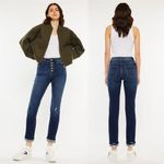 Kancan Reese High Rise Slim Straight 15/31 Dark Distressed Washed Button… Blue Photo 1