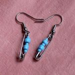 Handmade Safety Pin Earrings Blue Photo 0